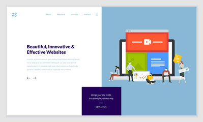 網(wǎng)頁設計模板集。現(xiàn)代矢量插畫概念為網(wǎng)站和移動網(wǎng)站開發(fā), Seo, 移動應用, 業(yè)務解決方案。易于編輯和自定義